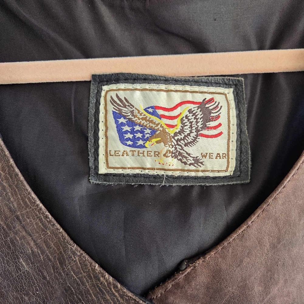 Vintage western biker Fringed Leather Vest with Lace-Up Sides L/XL - Picture 3 of 6